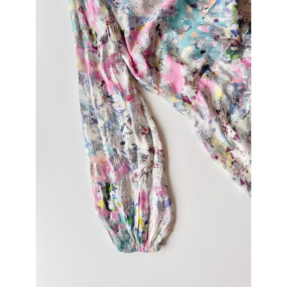 ROCOCO SAND Lelia Floral Metallic Stars Chiffon Tasseled Mini Dress, Size S - Picture 7 of 16